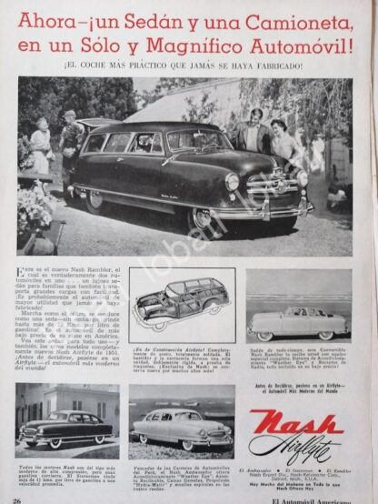 CARTEL ANTIGUO ORIGINAL DE AUTOS NASH RAMBLER 1951