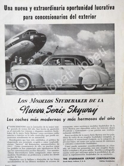 CARTEL ANTIGUO ORIGINAL DE AUTOS STUDEBAKER SERIE SKYWAY 1941