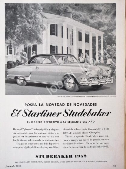 CARTEL ANTIGUO ORIGINAL DE AUTOS STUDEBAKER STARLINER 1953 /344