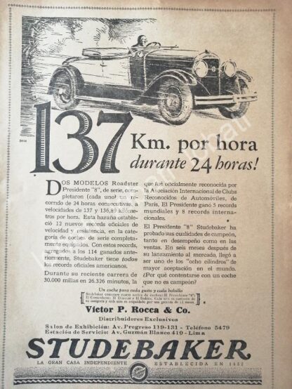 CARTEL ANTIGUO ORIGINAL DE AUTOS STUDEBAKER ROASTER 1926 /343 MUY RARO