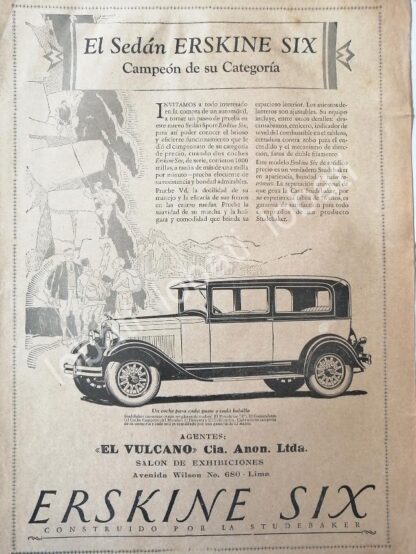 CARTEL ANTIGUO ORIGINAL DE AUTOS ERSKINE SIX 1926 /340 MUY RARO