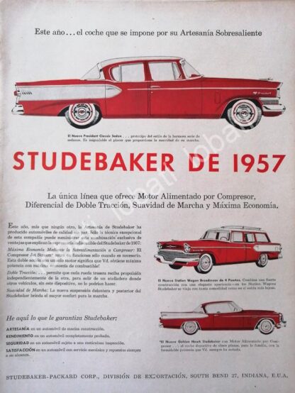 CARTEL ANTIGUO ORIGINAL DE AUTOS STUDEBAKER PRESIDENCIAL 957 /338