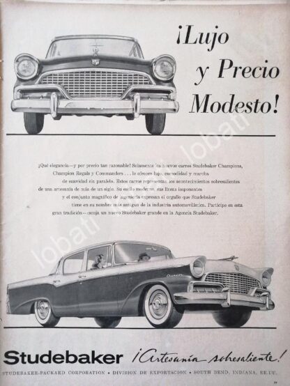 CARTEL ANTIGUO ORIGINAL DE AUTOS STUDEBAKER CHAMPION 1957 /336