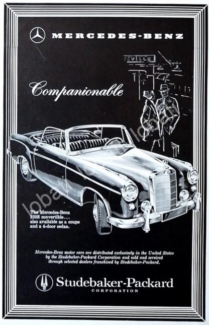 CARTEL ANTIGUO ORIGINAL DE AUTOS MERCEDES BENZ 220S CONVERTIBLE 1950s /320