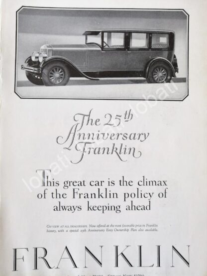 CARTEL ANTIGUO ORIGINAL DE AUTOS FRANKLIN 1927 25 ANIVERSARIO /315 MUY RARO