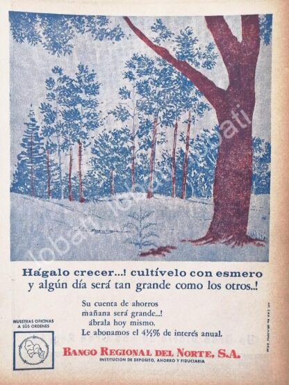 CARTEL ANTIGUO ORIGINAL DE BANCO REGIONAL DEL NORTE, MONTERREY 1968 /261