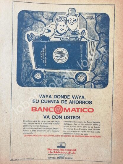 CARTEL ANTIGUO ORIGINAL DE BANAMEX INTRODUCE CAJEROS AUTOMATICOS 1969 BANCOMATICO /260