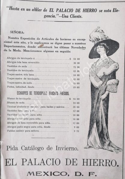 CARTEL ANTIGUO ORIGINAL DE TIENDAS EL PALACIO DE HIERRO 1909 /249