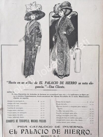 CARTEL ANTIGUO ORIGINAL DE TIENDAS EL PALACIO DE HIERRO 1910 /247