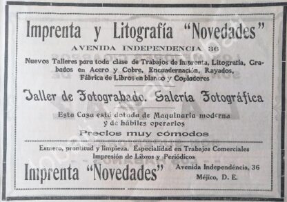 CARTEL ANTIGUO ORIGINAL DE IMPRENTA Y LITOGRAFIA NOVEDADES 1912 ( PERIODICO NOVEDADES ) /239