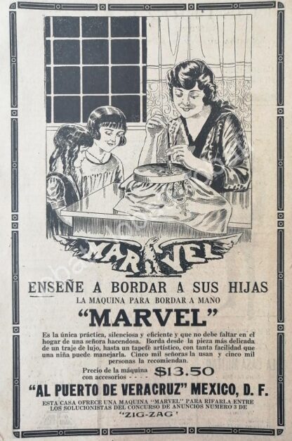 CARTEL ANTIGUO ORIGINAL DE ARO DE BORDADO A MANO MARVEL, 1920 /233 SUPER RARO 10+