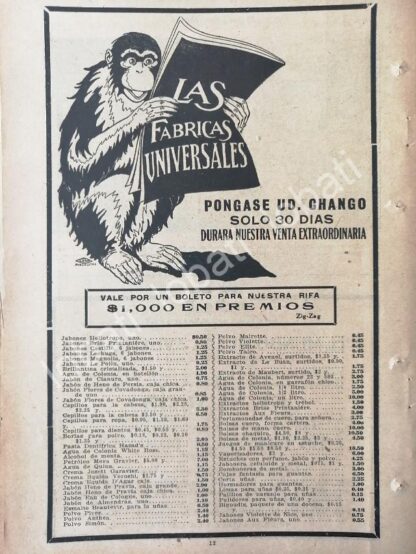 CARTEL ANTIGUO ORIGINAL DE TIENDAS LAS FABRICAS UNIVERSALES, 1920 /223