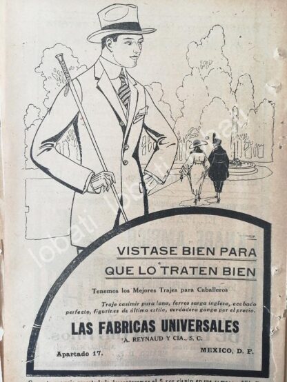 CARTEL ANTIGUO ORIGINAL DE TIENDAS LA FABRICAS UNIVERSALES, ROPA 1920 /220