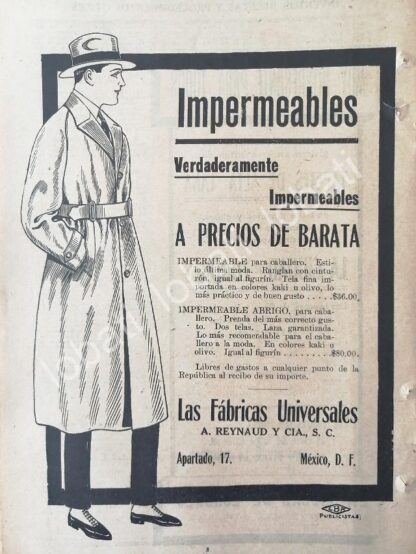 CARTEL ANTIGUO ORIGINAL DE TIENDAS LA FABRICAS UNIVERSALES, ABRIGOS 1920 /219