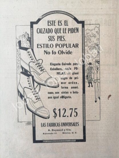 CARTEL ANTIGUO ORIGINAL DE TIENDAS LA FABRICAS UNIVERSALES, CALZADO 1920 /218