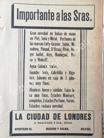 CARTEL ANTIGUO ORIGINAL DE TIENDAS LA CIUDAD DE LONDRES 1920 /213