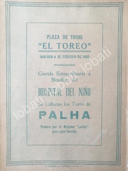 CARTEL ANTIGUO ORIGINAL DE CARTEL PLAZA DE TOROS EL TOREO, 1923 A BENEFICIO /41