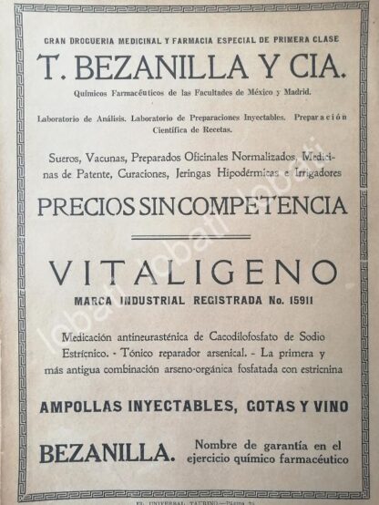 CARTEL ANTIGUO ORIGINAL DE FARMACIA BEZANILLA & CIA. 1922 /209