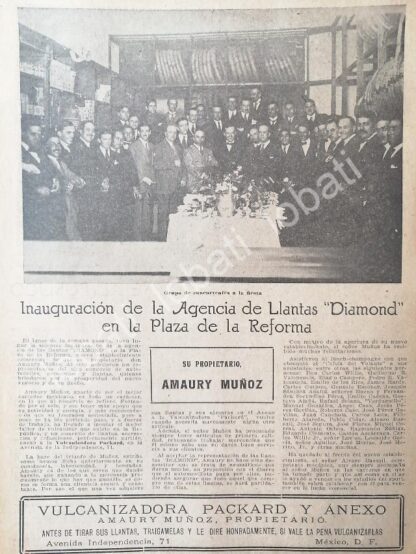 CARTEL ANTIGUO ORIGINAL DE INAUGURACION LLANTAS DIAMOND MEXICO DE AMAURY MUÑOZ 1922 /208