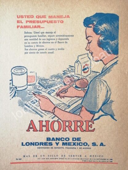 CARTEL ANTIGUO ORIGINAL DE BANCO DE LONDRES Y MEXICO 1950s /264 MONTERREY