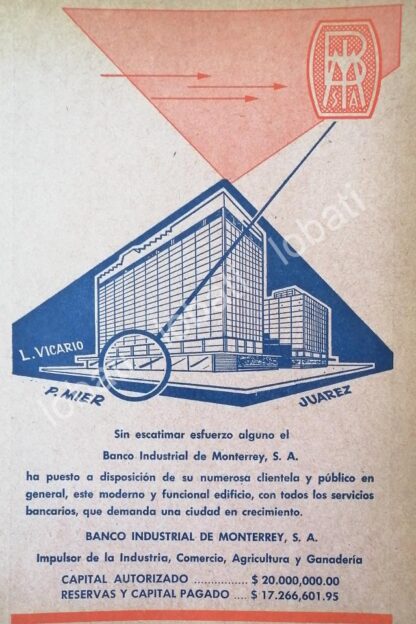 CARTEL ANTIGUO ORIGINAL DE BANCO INDUSTRIAL DE MONTERREY 1960s /263