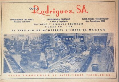 CARTEL ANTIGUO ORIGINAL DE TIENDA CASA RODRIGUEZ MONTERREY 1960s /262 MUY RARO