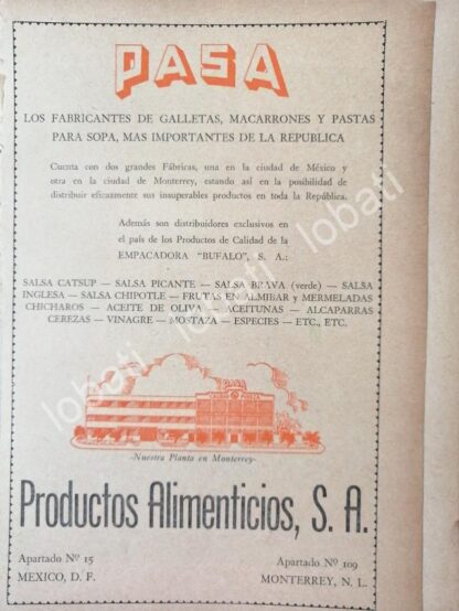 CARTEL ANTIGUO ORIGINAL DE GALLETAS PASA MONTERREY 1945 /78