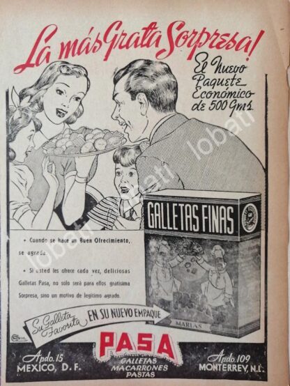 CARTEL ANTIGUO ORIGINAL DE GALLETAS PASA MONTERREY 1950s /75