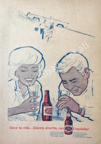 CARTEL ANTIGUO ORIGINAL DE CERVEZA CARTA BLANCA 1960s /150