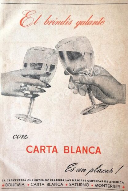 CARTEL ANTIGUO ORIGINAL DE CERVEZA CARTA BLANCA 1940s /149