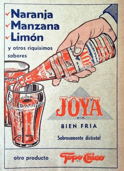 CARTEL ANTIGUO ORIGINAL DE REFRESCOS JOYA DE TOPO CHICO 1961 /123