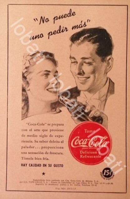 CARTEL ANTIGUO ORIGINAL DE REFRESCOS COCA COLA 1950s / RARO