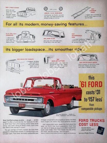 CARTEL ANTIGUO ORIGINAL DE AUTOS PICKUP FORD STYLESIDE 1961 /486