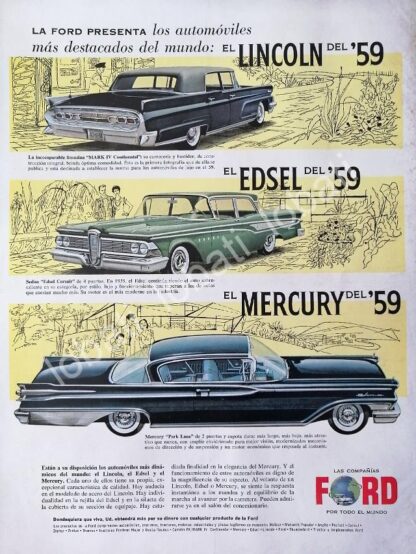 CARTEL ANTIGUO ORIGINAL DE AUTOS FORD MERCURY, LINCOLN & EDSEL 1959 /471