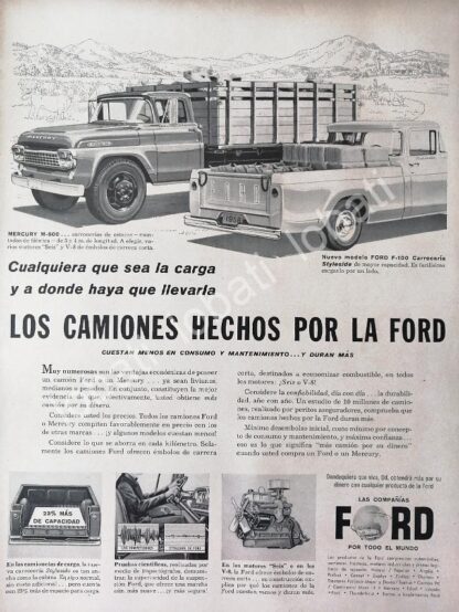 CARTEL ANTIGUO ORIGINAL DE CAMIONETA FORD F-100 Y CAMIONES MERCURY 1958 /467