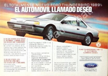 CARTEL ANTIGUO ORIGINAL DE MINI AFICHE AUTOS FORD THUNDERBIRD 1989 /451