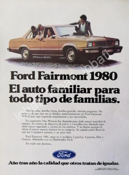 CARTEL ANTIGUO ORIGINAL DE MINI AFICHE AUTOS FORD FAIRMONT 1980 /446