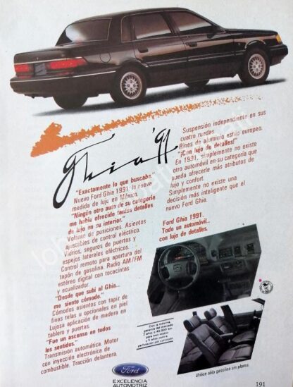 CARTEL ANTIGUO ORIGINAL DE MINI AFICHE AUTOS FORD GHIA 1991 /444