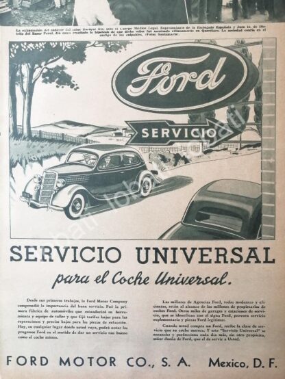 CARTEL ANTIGUO ORIGINAL DE AGENCIAS DE SERVICIO AUTOS FORD 1936 /550