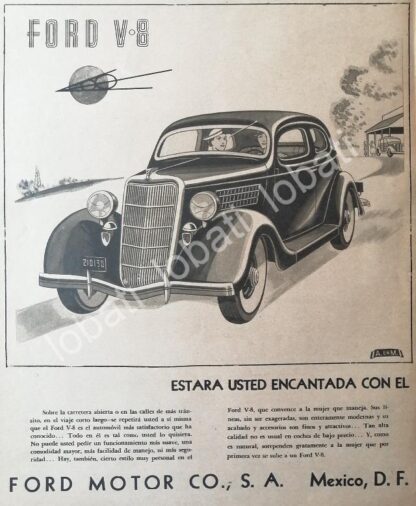 CARTEL ANTIGUO ORIGINAL DE DE AUTOS FORD V-8 1936 /548