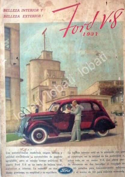 CARTEL ANTIGUO ORIGINAL DE AUTOS FORD V8 1937 /543 MUY RARO