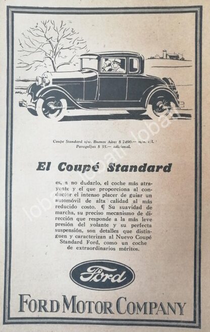 CARTEL ANTIGUO ORIGINAL DE AUTOS FORD COUPE STANDARD 1926 /541