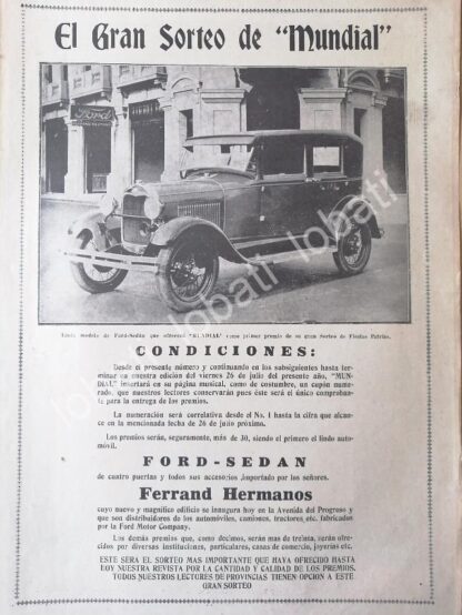 CARTEL ANTIGUO ORIGINAL DE AUTOS FORD SEDAN 1920 /539