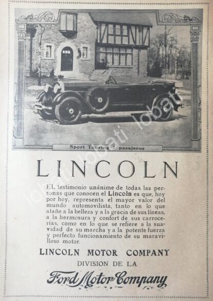 CARTEL ANTIGUO ORIGINAL DE AUTOS FORD LINCOLN SPORT TOURING 1920 /538 MUY RARO