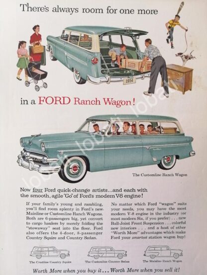 CARTEL ANTIGUO ORIGINAL DE AUTOS FORD RANCH WAGON 1954 /537 RARO