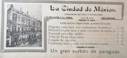 CARTEL ANTIGUO ORIGINAL DE MINI CARTEL. TIENDA " LA CIUDAD DE MEXICO " 1895 /378