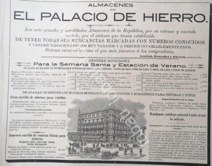 CARTEL ANTIGUO ORIGINAL DE TIENDA EL PALACIO DE HIERRO Y OTROS 1894 DIBUJO DE EGON J. KOSSUTT /371