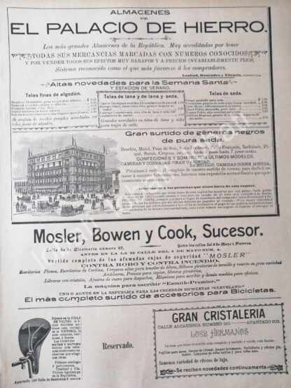 CARTEL ANTIGUO ORIGINAL DE TIENDA EL PALACIO DE HIERRO Y OTROS 1894 DIBUJO DE EGON J. KOSSUTT /370