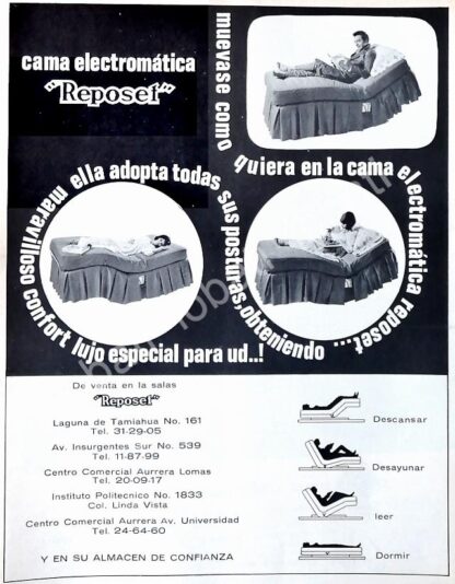 CARTEL ANTIGUO ORIGINAL DE CAMA RECLINABLE DE REPOSET MEXICO 1968 /343 SUPER RARO