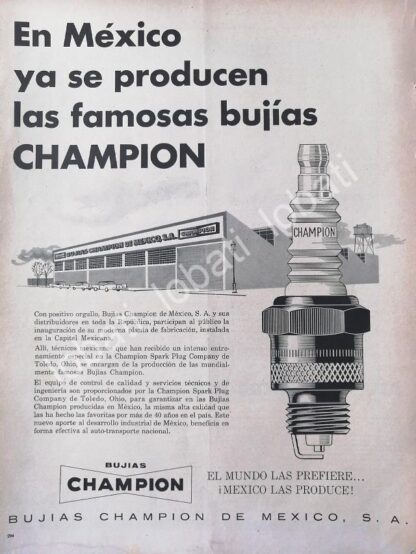 CARTEL ANTIGUO ORIGINAL DE BUJIAS CHAMPION Y SU PLANTA 1958 /339 MUY RARO